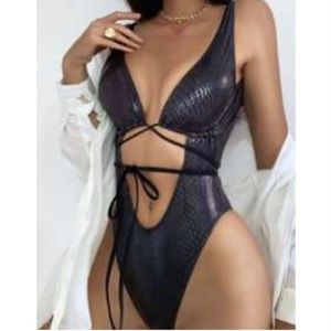 NEVER WORK reflective rainbow snakeskin print one piece swimsuit